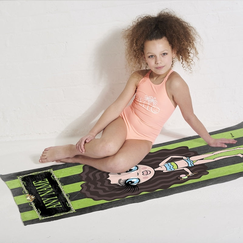 ClaireaBella Girls Creepy Green Stripes Beach Towel - Image 2