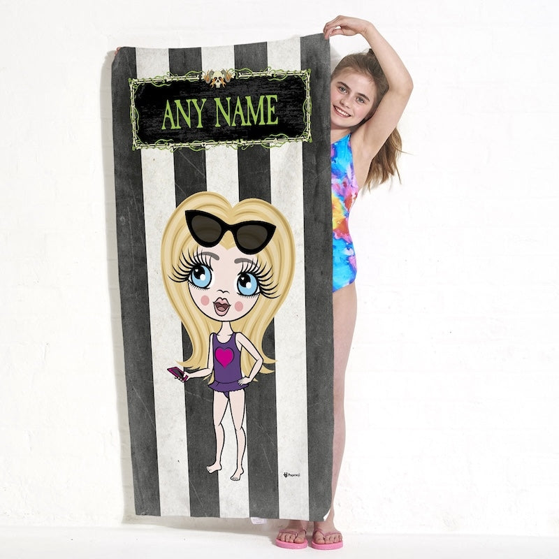 ClaireaBella Girls Creepy White Stripes Beach Towel - Image 1