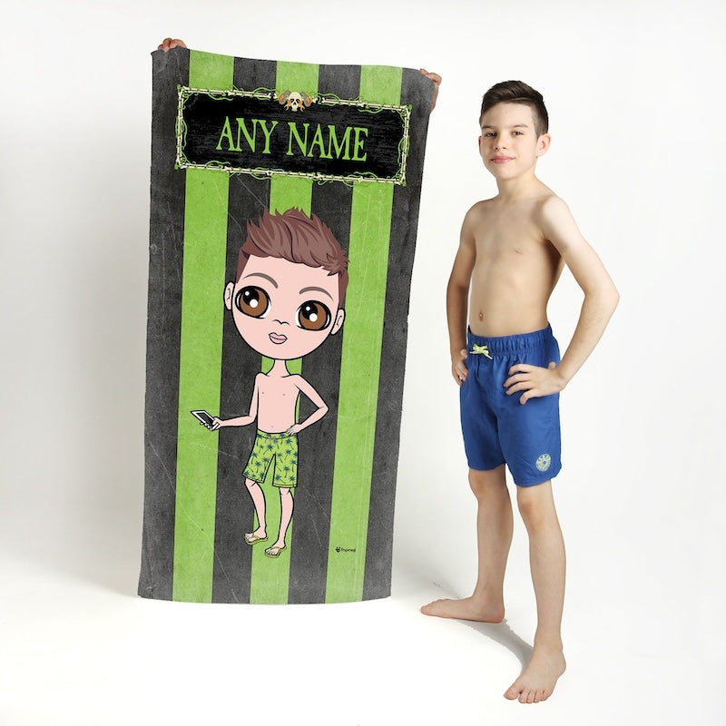 Jnr Boys Creepy Green Stripes Beach Towel - Image 1