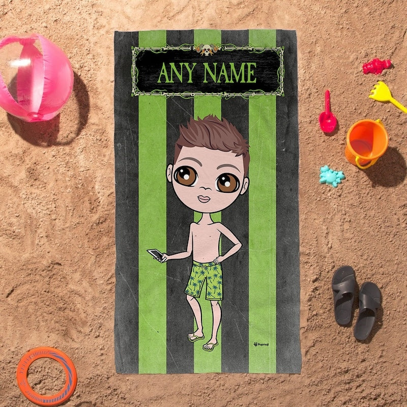 Jnr Boys Creepy Green Stripes Beach Towel - Image 3