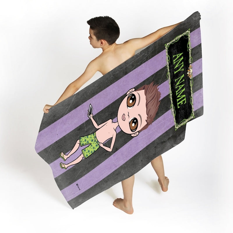 Jnr Boys Creepy Purple Stripes Beach Towel - Image 4