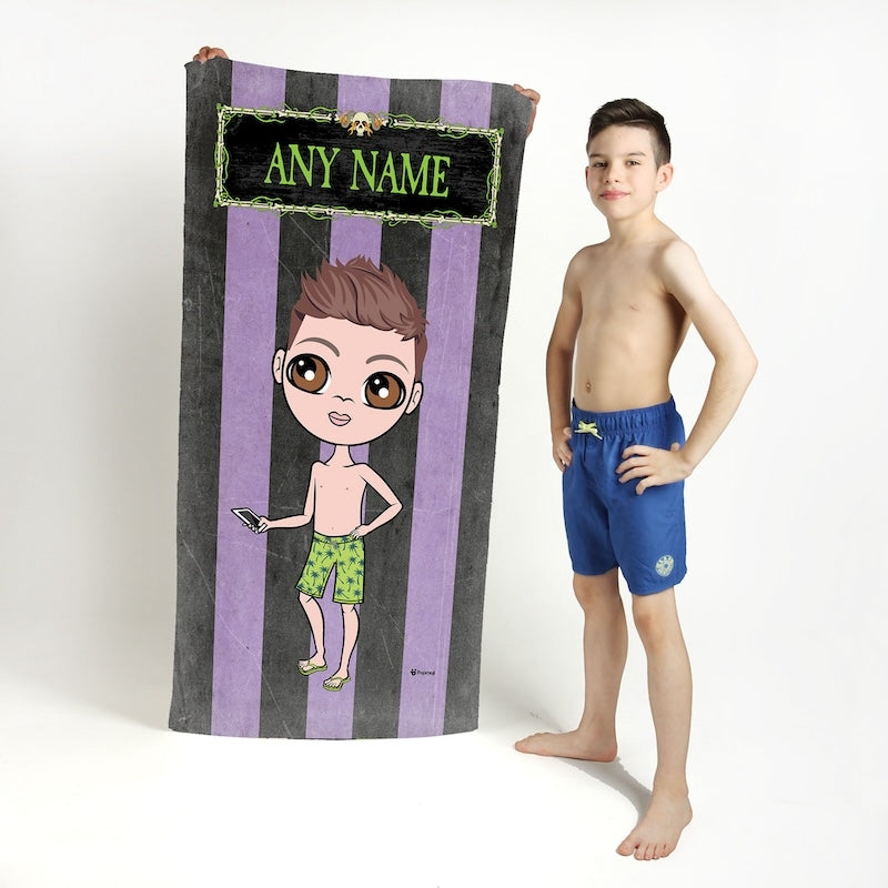 Jnr Boys Creepy Purple Stripes Beach Towel - Image 2