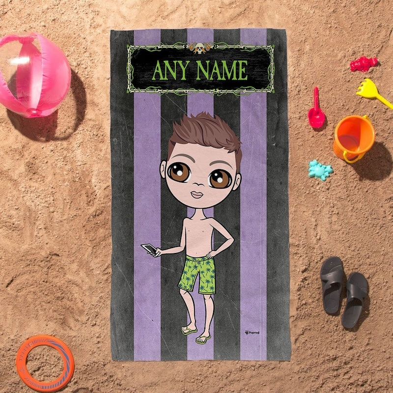 Jnr Boys Creepy Purple Stripes Beach Towel - Image 1