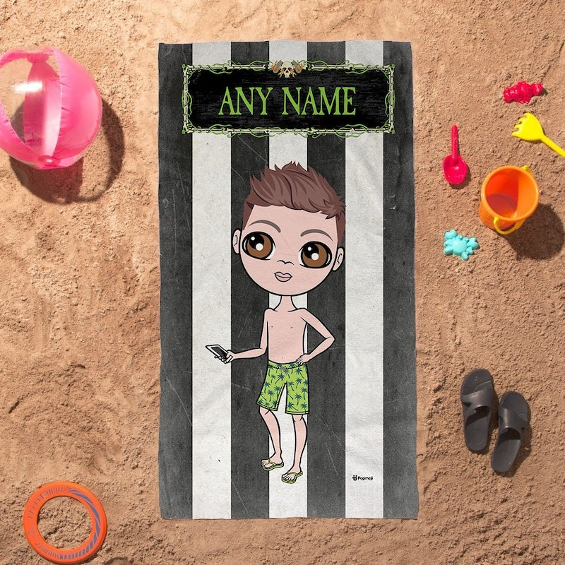 Jnr Boys Creepy White Stripes Beach Towel - Image 1