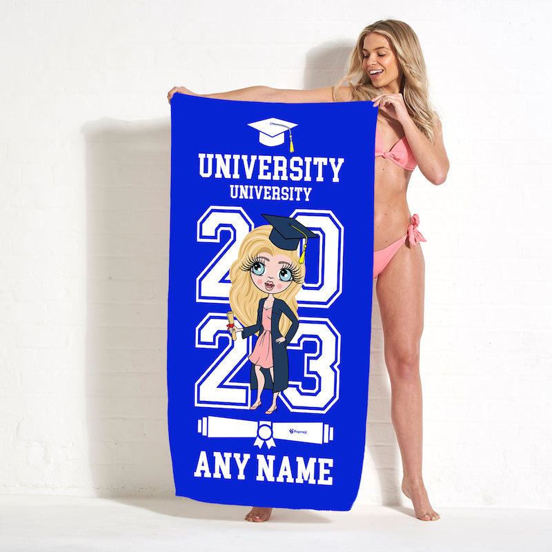 ClaireaBella Graduation Blue Varsity Beach Towel