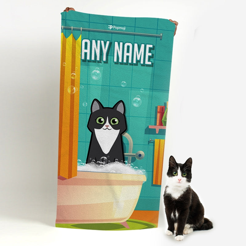 Personalised Cat Bath Time Beach Towel - Image 1