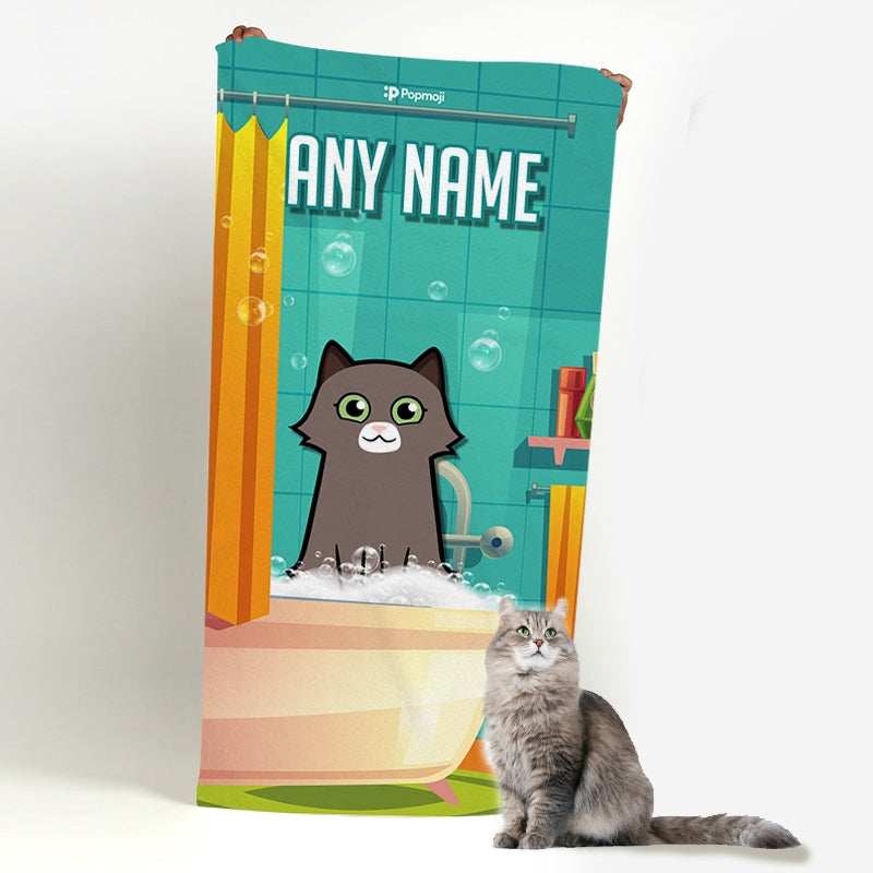 Personalised Cat Bath Time Beach Towel - Image 3