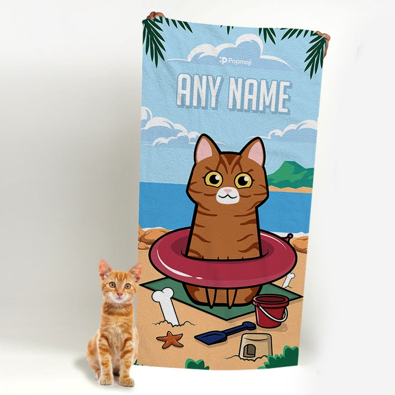 Personalised Cat Beach Fun Beach Towel - Image 1