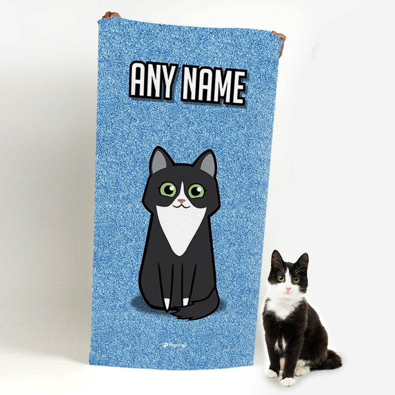 Personalised Cat Blue Glitter Beach Towel - Image 2