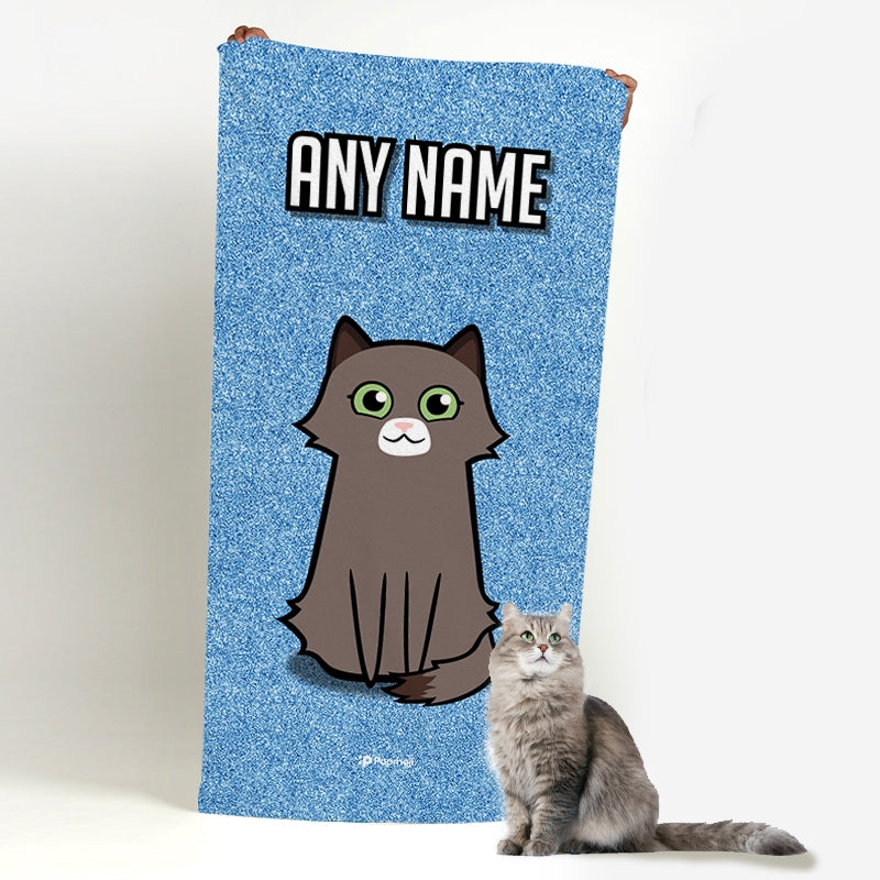 Personalised Cat Blue Glitter Beach Towel - Image 1