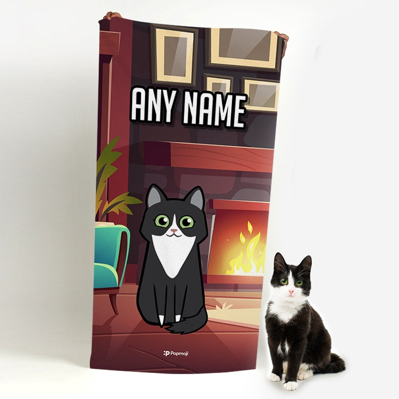 Personalised Cat Fireplace Beach Towel - Image 2