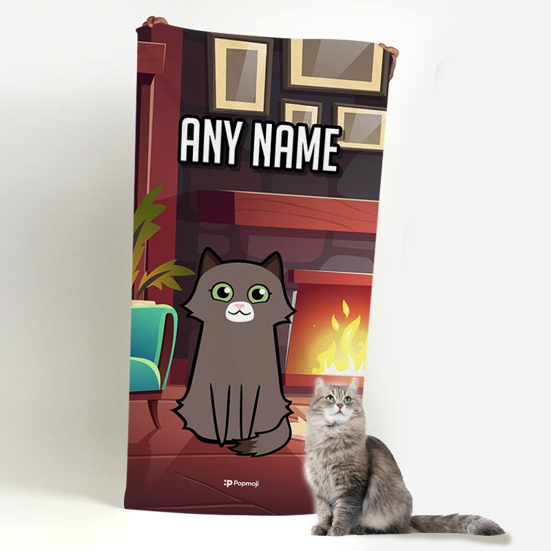 Personalised Cat Fireplace Beach Towel - Image 1