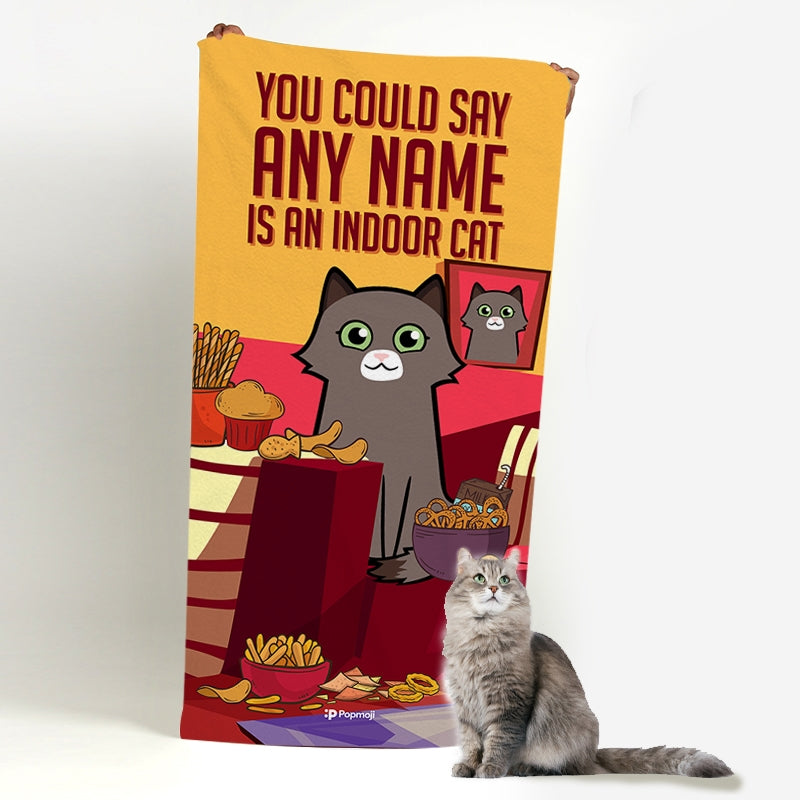 Personalised Cat Indoors Beach Towel - Image 1