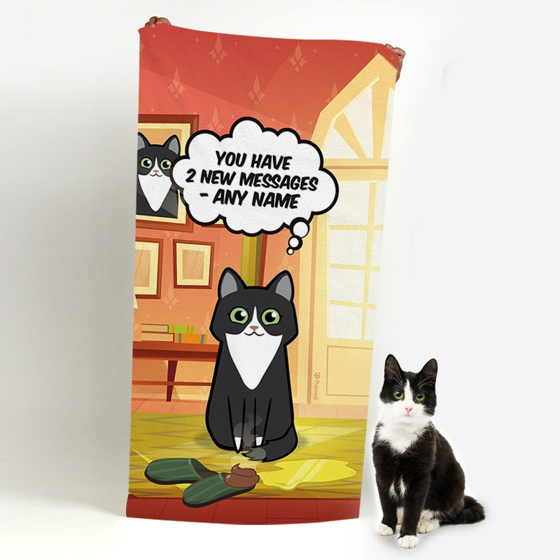 Personalised Cat New Messages Beach Towel - Image 1