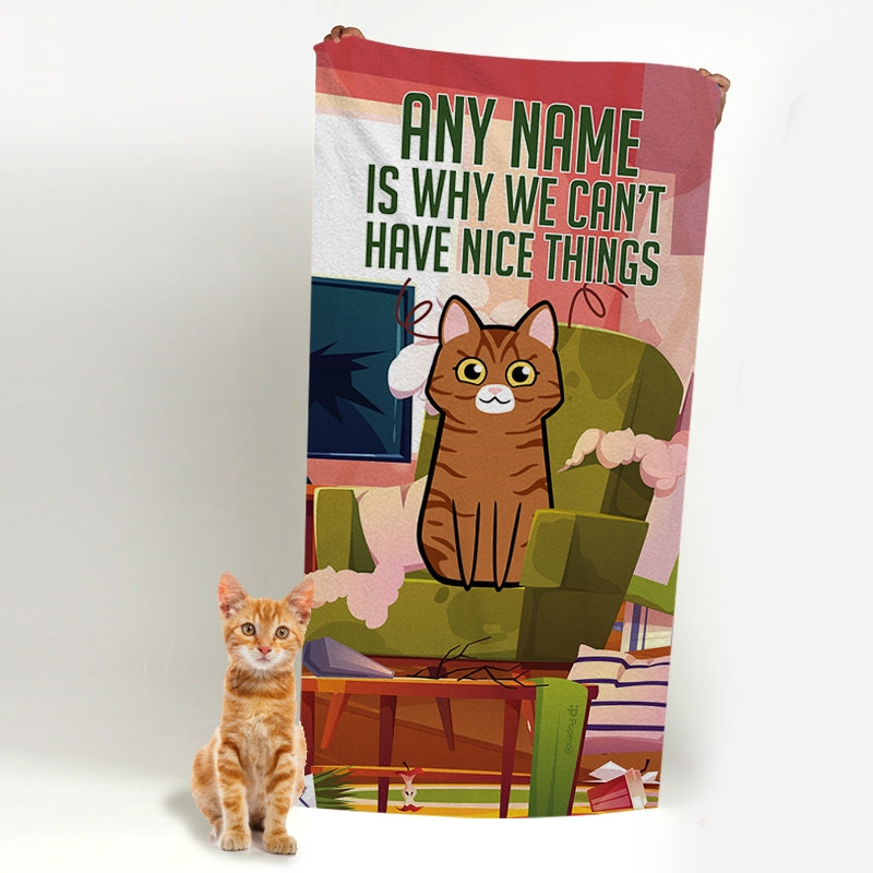 Personalised Cat Nice Things Beach Towel - Image 1