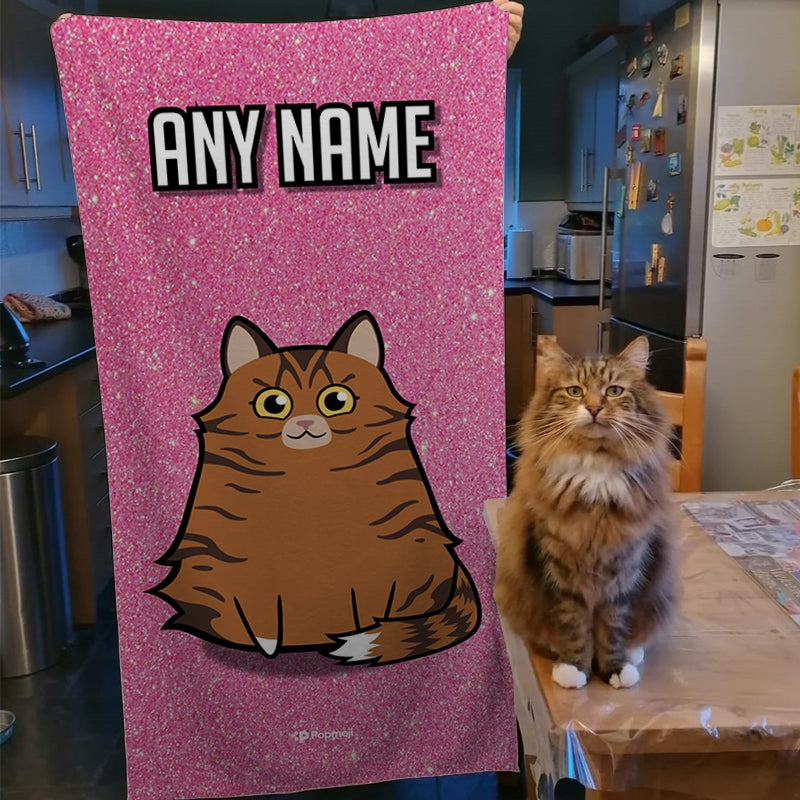 Personalised Cat Pink Glitter Beach Towel - Image 3