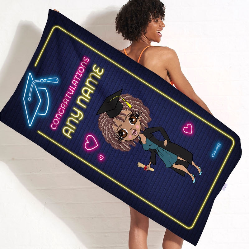 ClaireaBella Graduation Neon Congratulations Beach Towel - Image 1