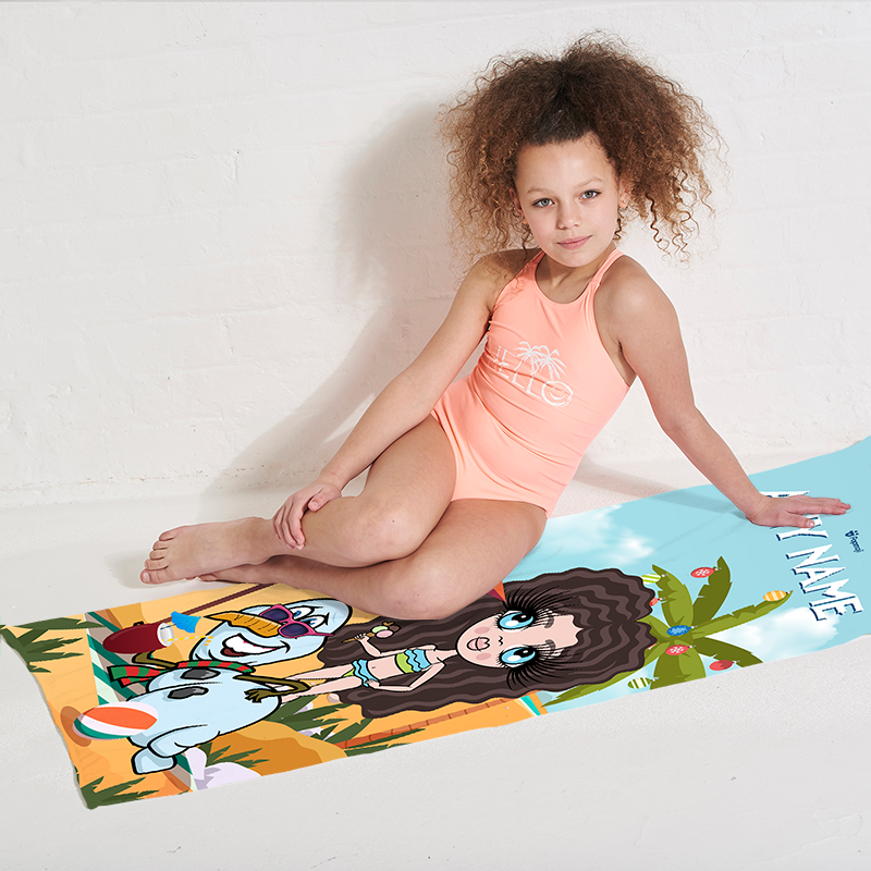 ClaireaBella Girls Tropical Snowman Beach Towel - Image 3