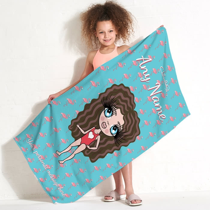 ClaireaBella Girls Flamingo Print Beach Towel - Image 3