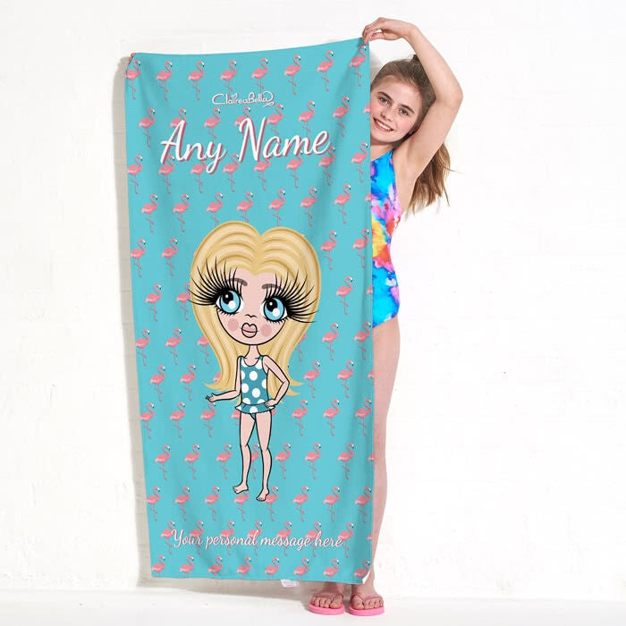 ClaireaBella Girls Flamingo Print Beach Towel - Image 1