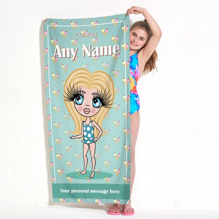 ClaireaBella Girls Ice Cream Sundae Beach Towel - Image 1