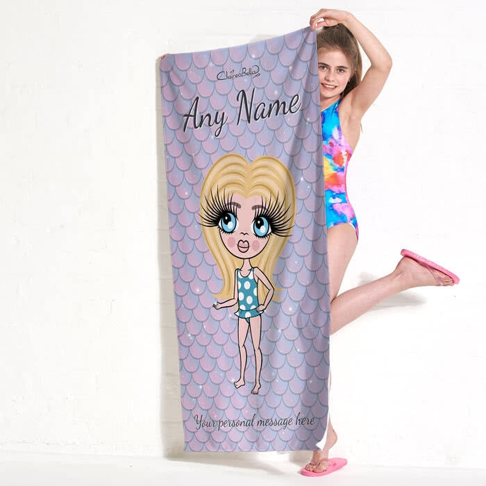 ClaireaBella Girls Mermaid Glitter Effect Beach Towel - Image 1