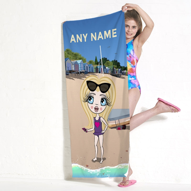 ClaireaBella Girls Beach Huts Beach Towel - Image 1