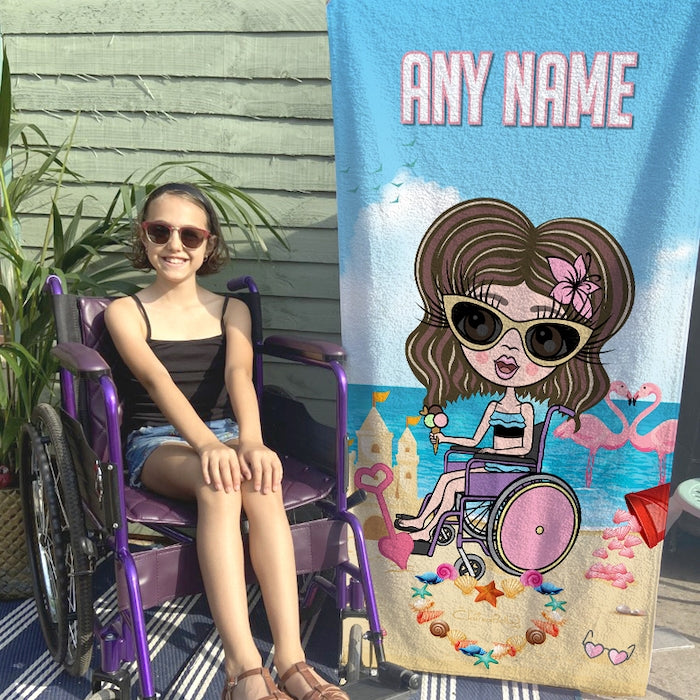 ClaireaBella Girls Flamingo Fun Wheelchair Beach Towel - Image 2