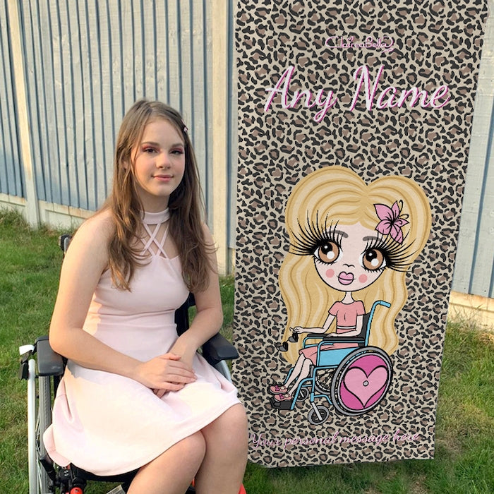 ClaireaBella Girls Leopard Print Wheelchair Beach Towel - Image 1