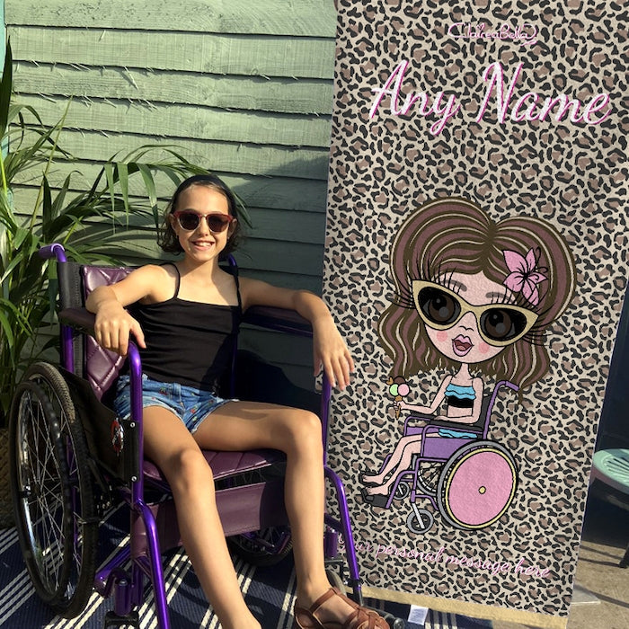 ClaireaBella Girls Leopard Print Wheelchair Beach Towel - Image 3