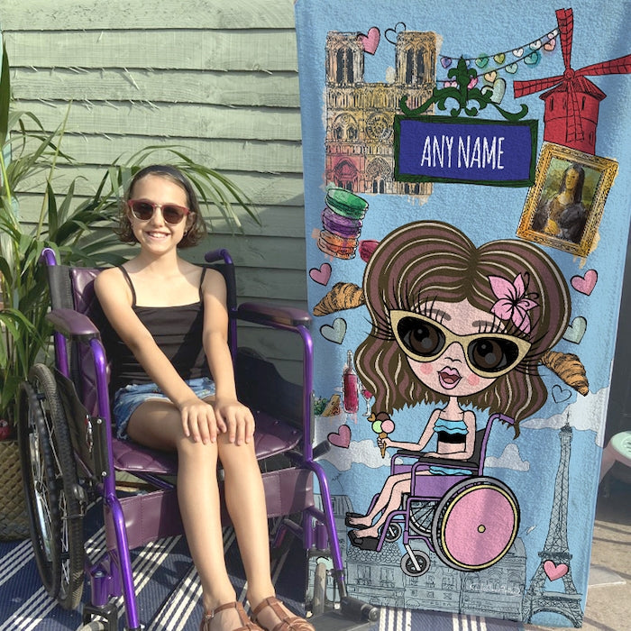 ClaireaBella Girls Love Paris Wheelchair Beach Towel - Image 2