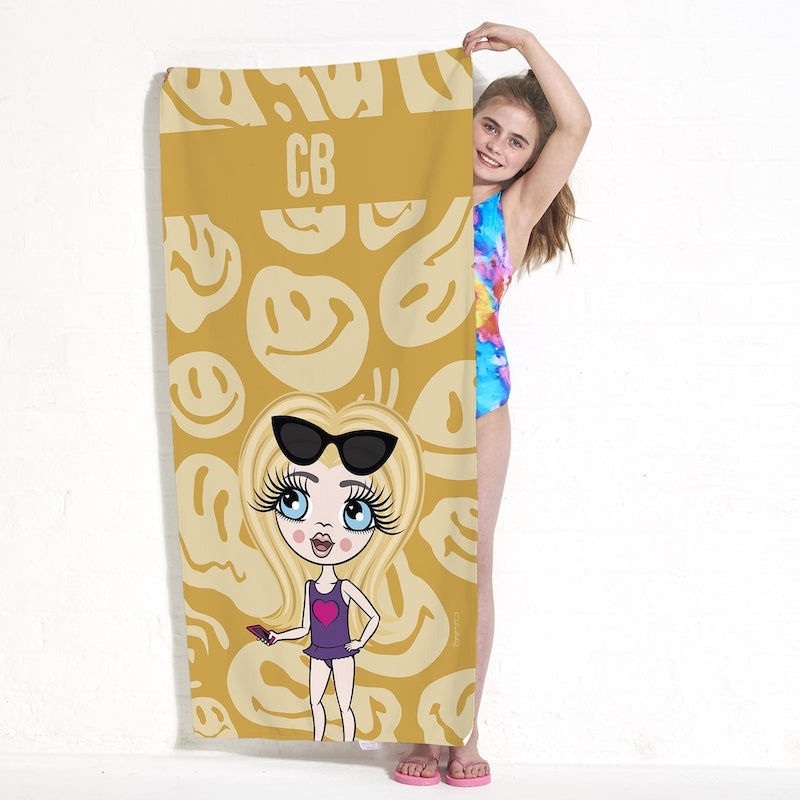 ClaireaBella Girls Personalised Repeat Smile Beach Towel - Image 1