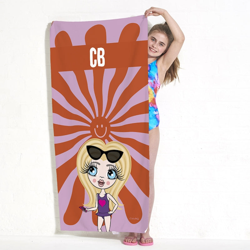 ClaireaBella Girls Personalised Smiley Face Beach Towel - Image 1