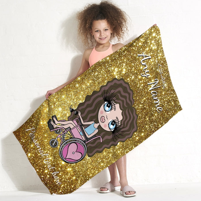 ClaireaBella Girls Glitter Effect Wheelchair Beach Towel - Image 2