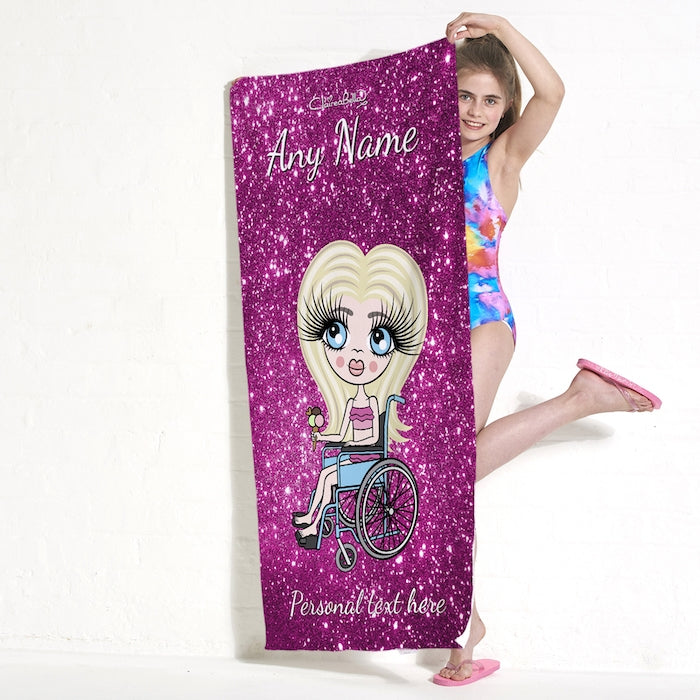 ClaireaBella Girls Glitter Effect Wheelchair Beach Towel - Image 1