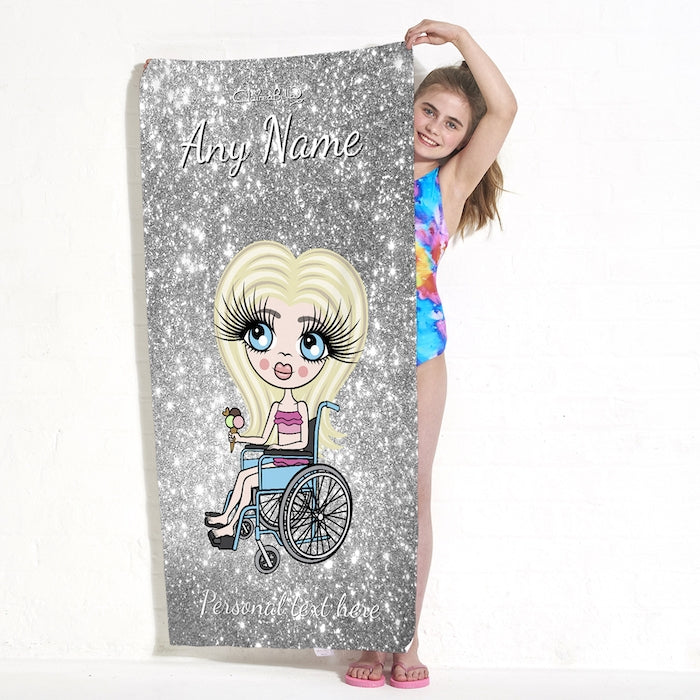 ClaireaBella Girls Glitter Effect Wheelchair Beach Towel - Image 3