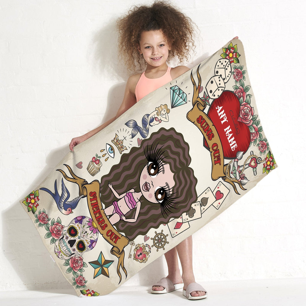 ClaireaBella Girls Tattoo Beach Towel - Image 1