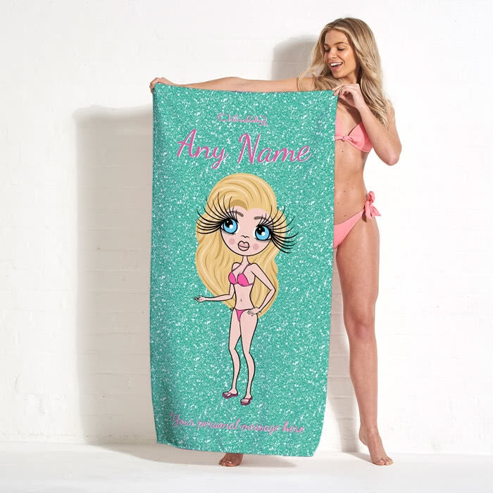 ClaireaBella Aqua Glitter Effect Beach Towel - Image 7