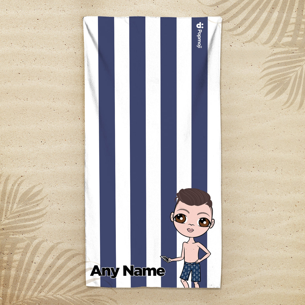 Jnr Boys Personalised Navy Stripe Beach Towel - Image 3