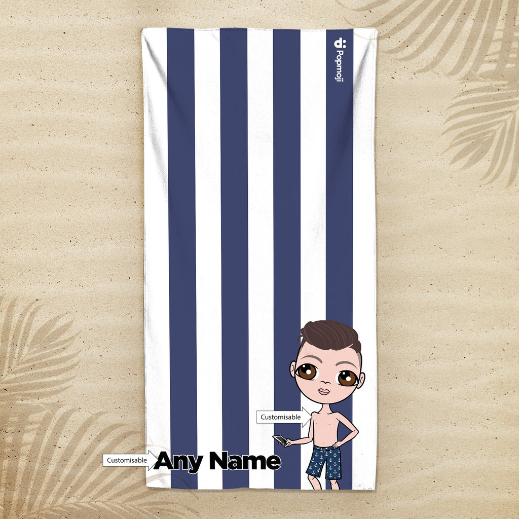 Jnr Boys Personalised Navy Stripe Beach Towel - Image 4