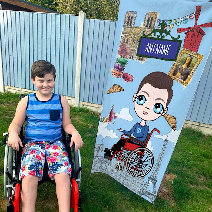 Jnr Boys Love Paris Wheelchair Beach Towel - Image 3