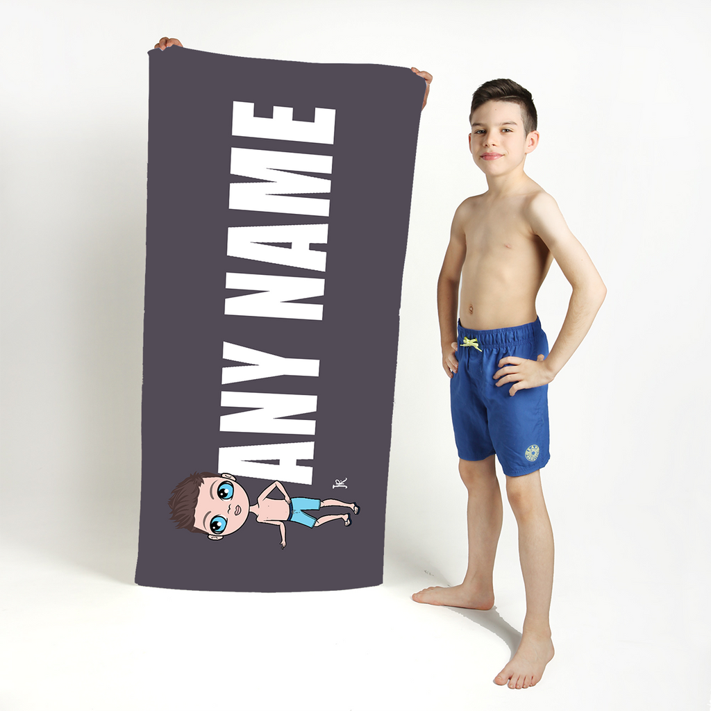 Jnr Boys Grey Bold Name Beach Towel - Image 1