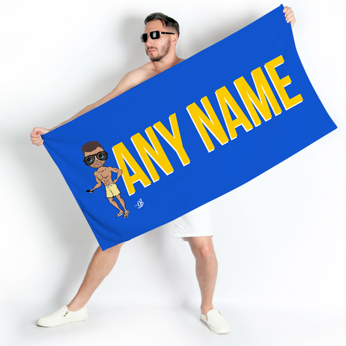 Men Yellow Bold Name Beach Towel - Image 1